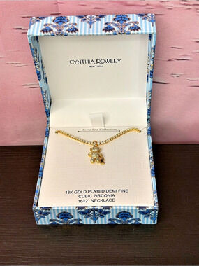 Cynthia Rowley Demi-Fine Collection 18k gold plated CZ bear pendant necklace NIB